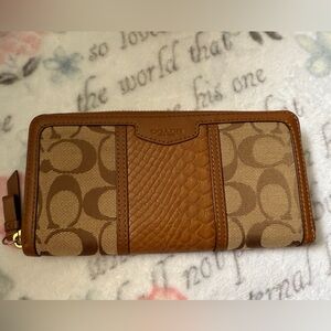 Coach Brown Signature Canvas and Leather Zip Wallet